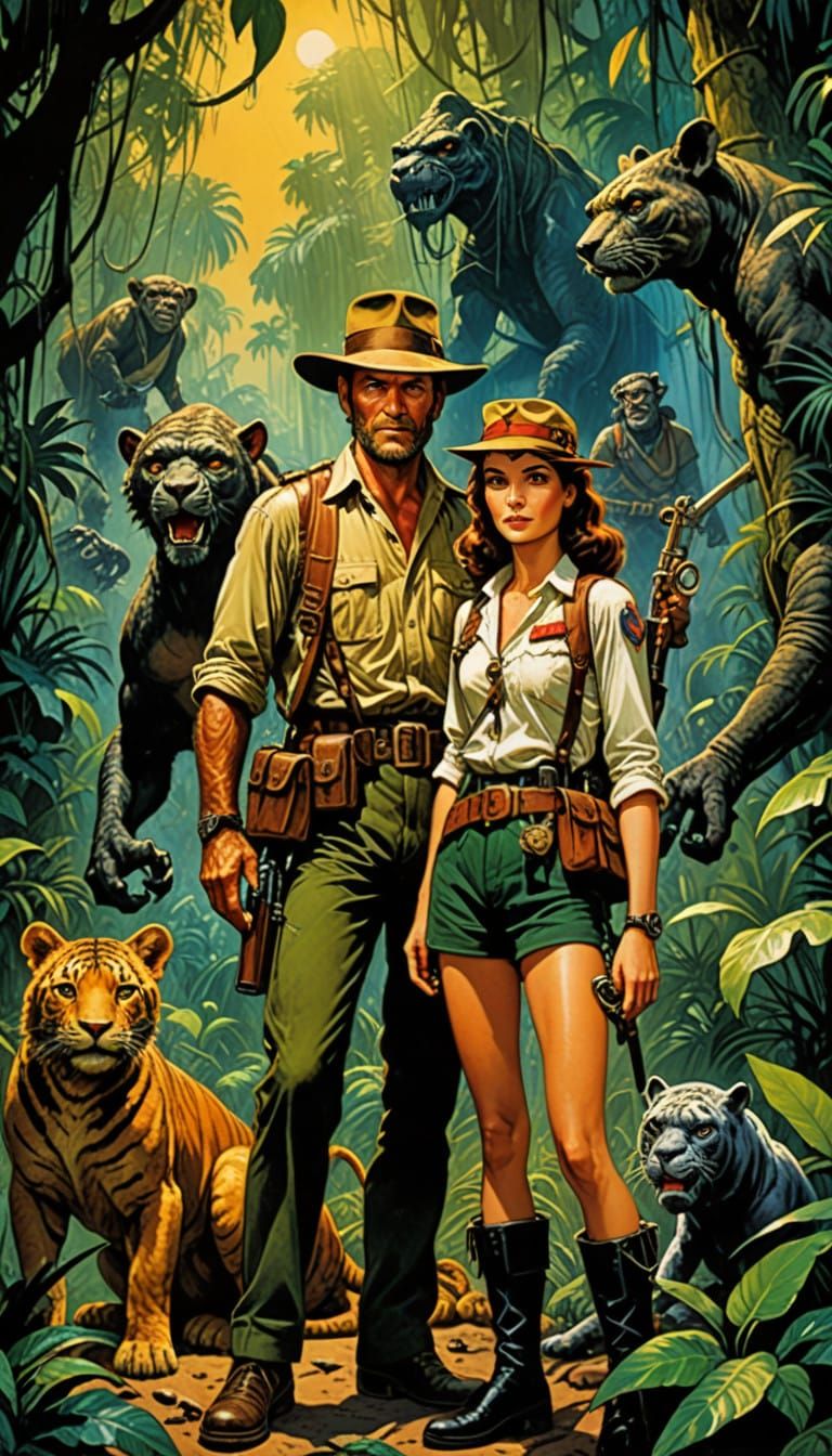 Allan and Mina in a Jungle of Doctor Moreau's Creations