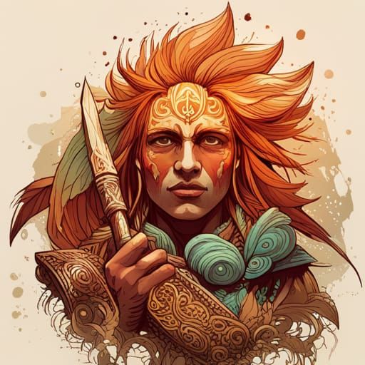 Luminous Aztec Warrior Digital Painting