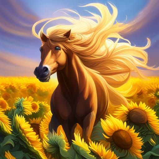 Golden Stallion Runs Through Sunflower Field