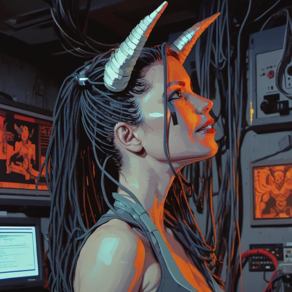 Cyborg Pixel Art Portrait in Glitch Style