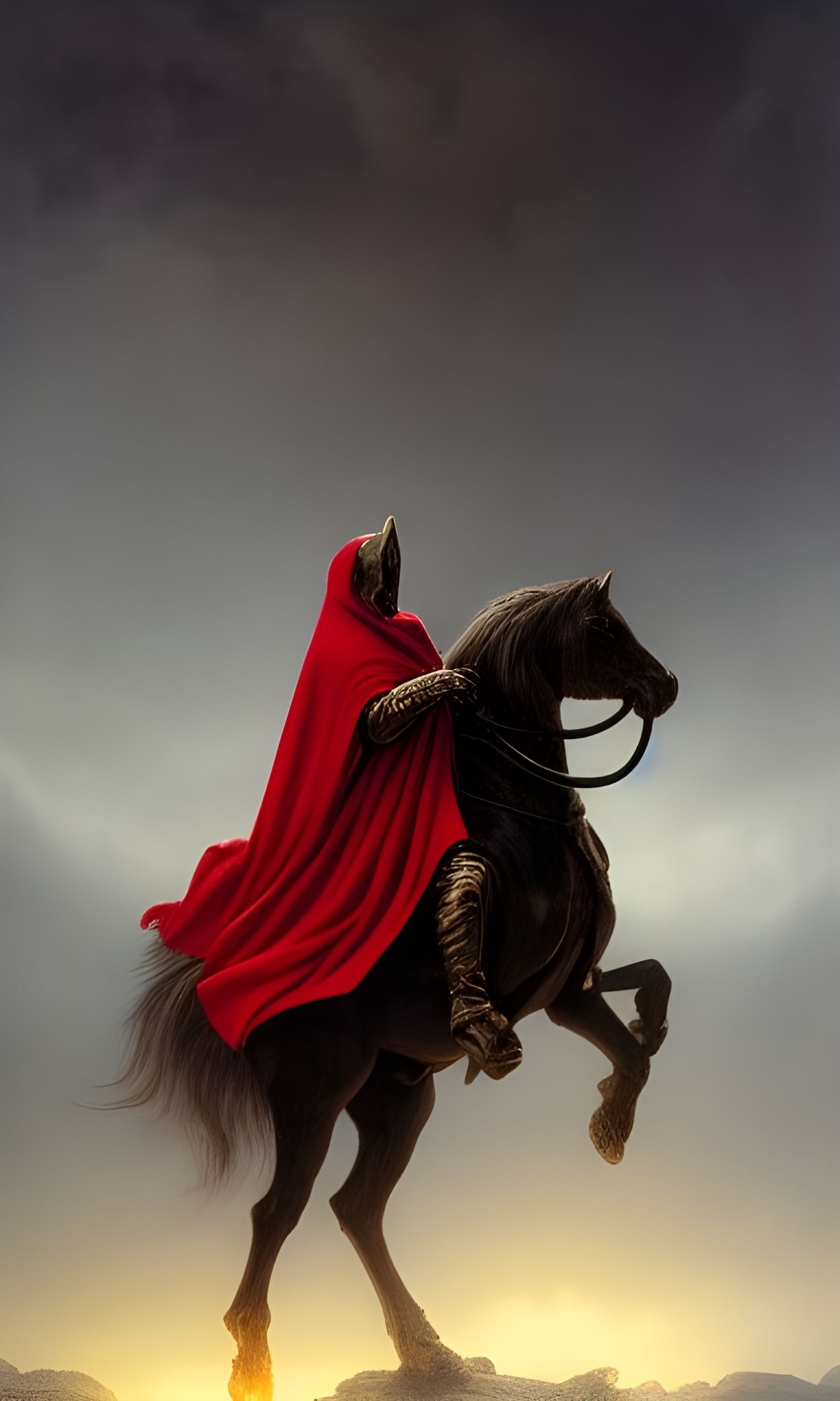 Red Cloaked Rider of Doom in Romantic Style
