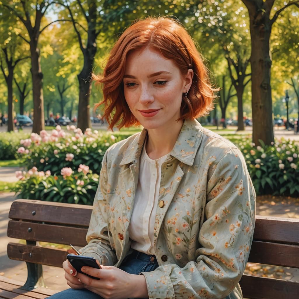 Impressionist Woman with Phone, Renoir-Inspired Oil Painting