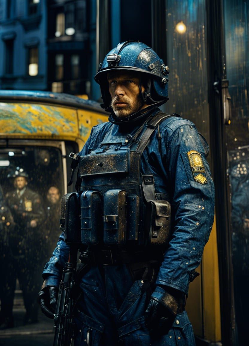 Van Gogh as Riot Police Officer in Hyperrealism