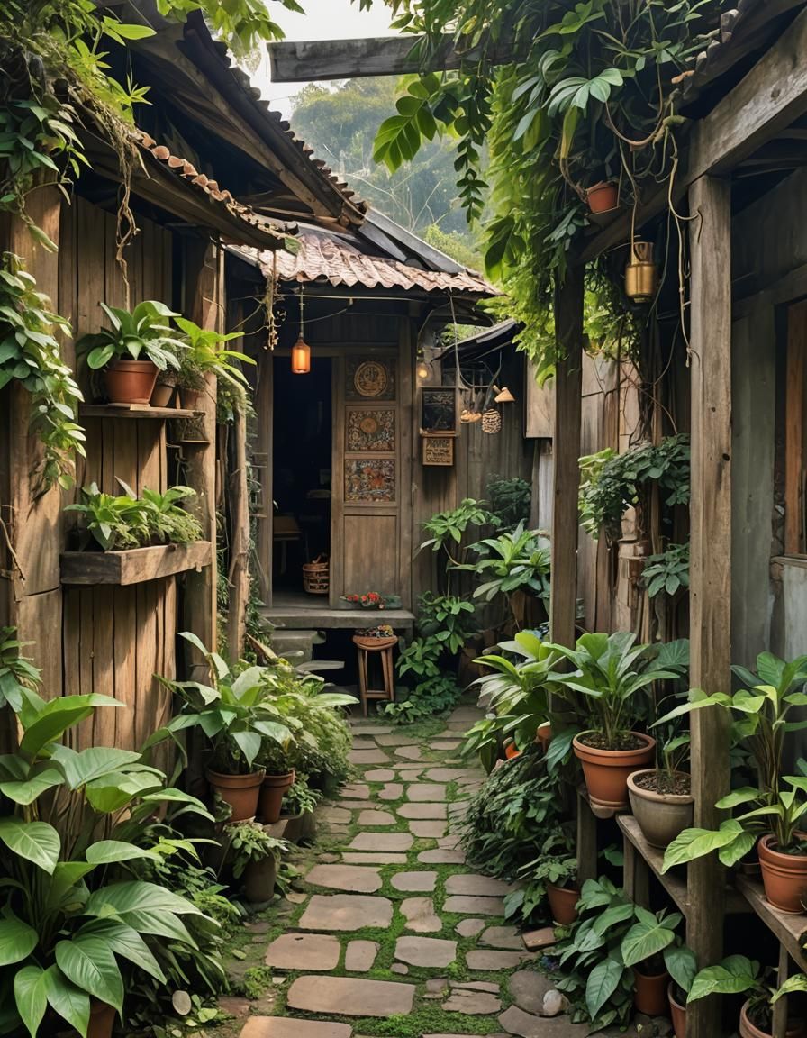 Serene Morning in Village Alleyway: 3D Anime Art