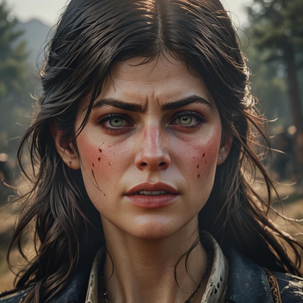 Beautiful Woman in Classic Dress, Hyperrealistic Portrait