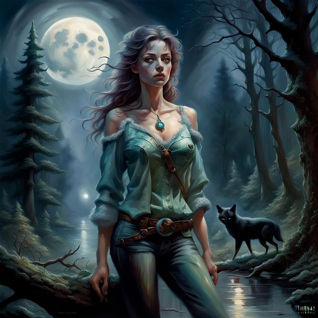 Ethereal Hunter in Misty Woods, Hyperdetailed Fantasy