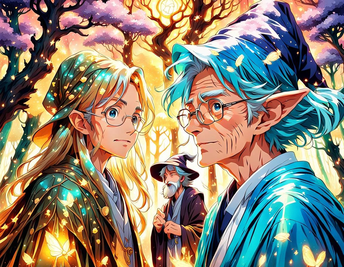 Enchanted Forest: Manga-Inspired Wizard Couple Artwork