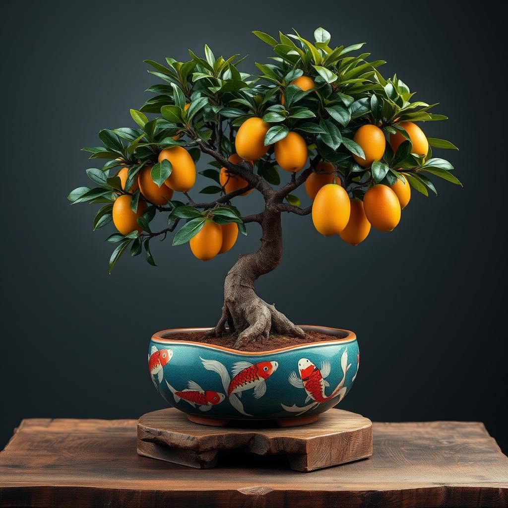 Heart-Shaped Bonsai Mango Tree in Digital Art Style