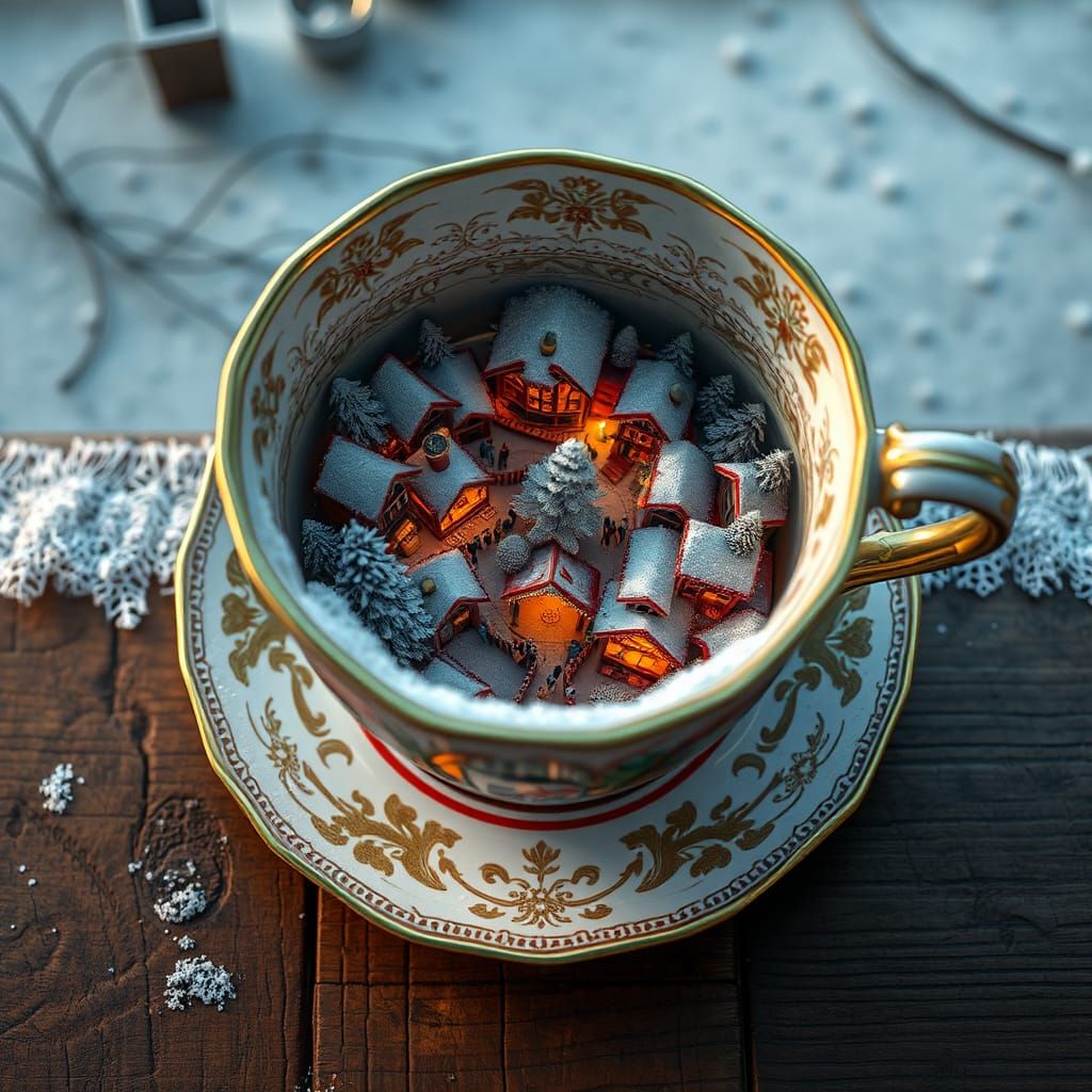 Enchanted Christmas Market Inside a Teacup