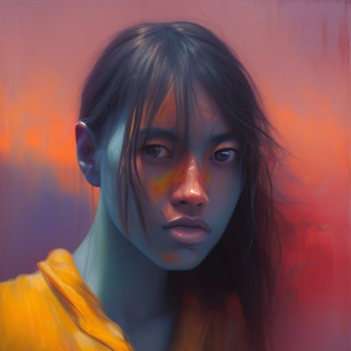 Kayaker on River: Neo-Impressionist Digital Art