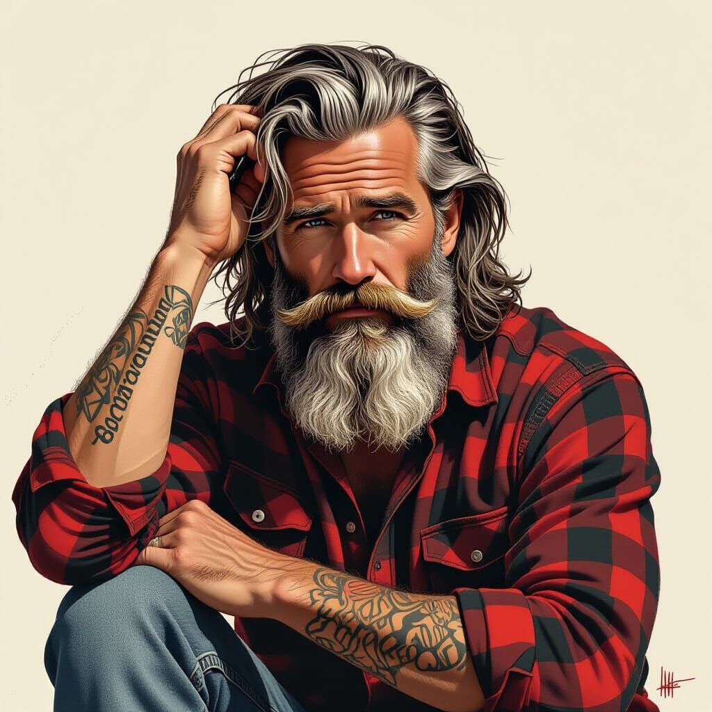 Man with Flowing Hair in Digital Painting Style