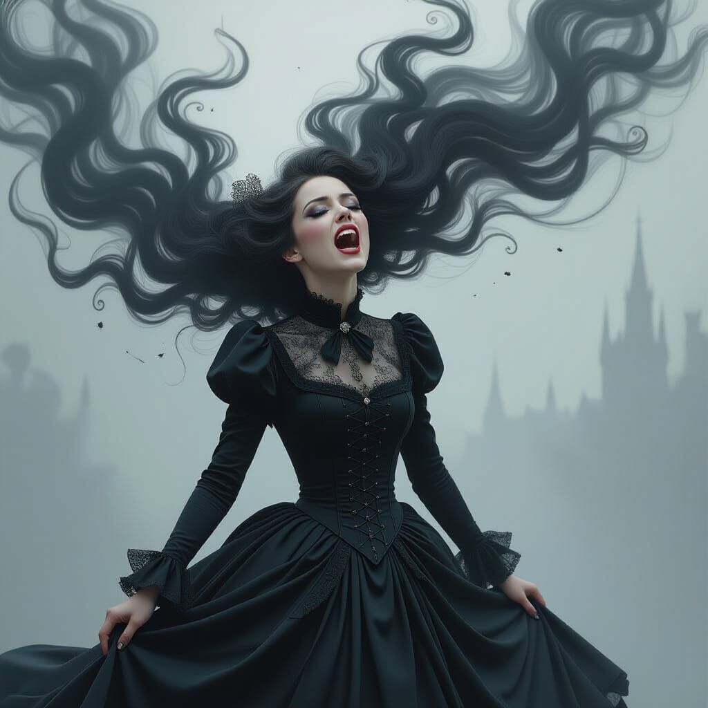 Gothic Girl Screams Rage, Dark Thoughts Emerge in Ethereal M...