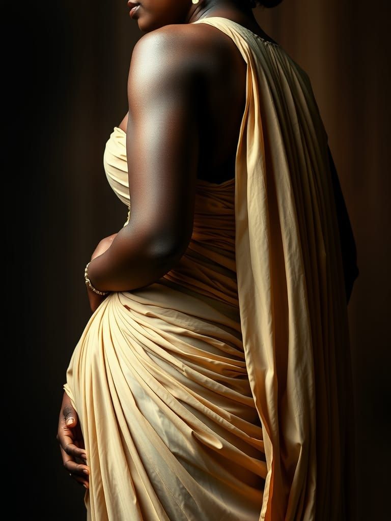 Elegant Pregnant African Goddess Portrait in Oil Painting St...