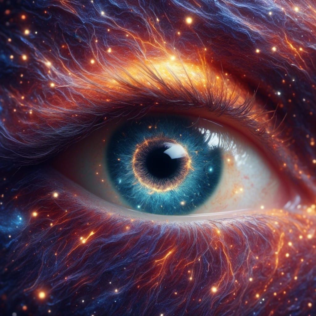 Galactic Eye: Hyperrealistic Portrait with Colorful Iris
