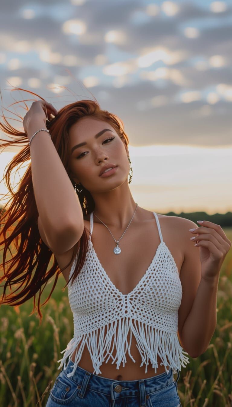 Serene Woman in Golden Hour Field