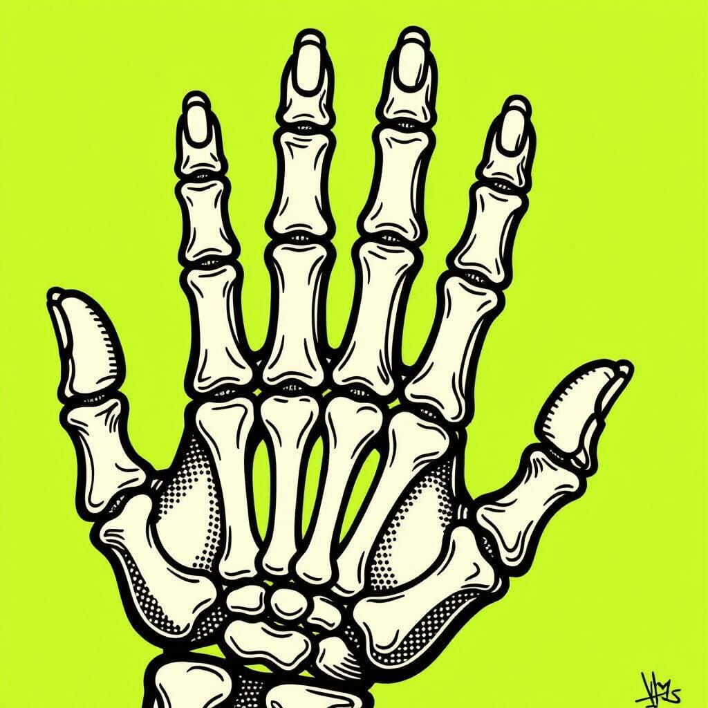 Bony Hand Halftone Print in Pop Art Style