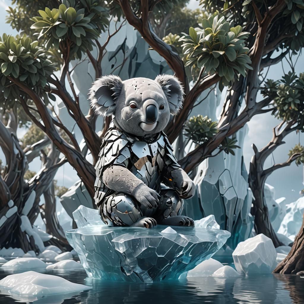 Futuristic Koala in Gum Tree on Iceberg