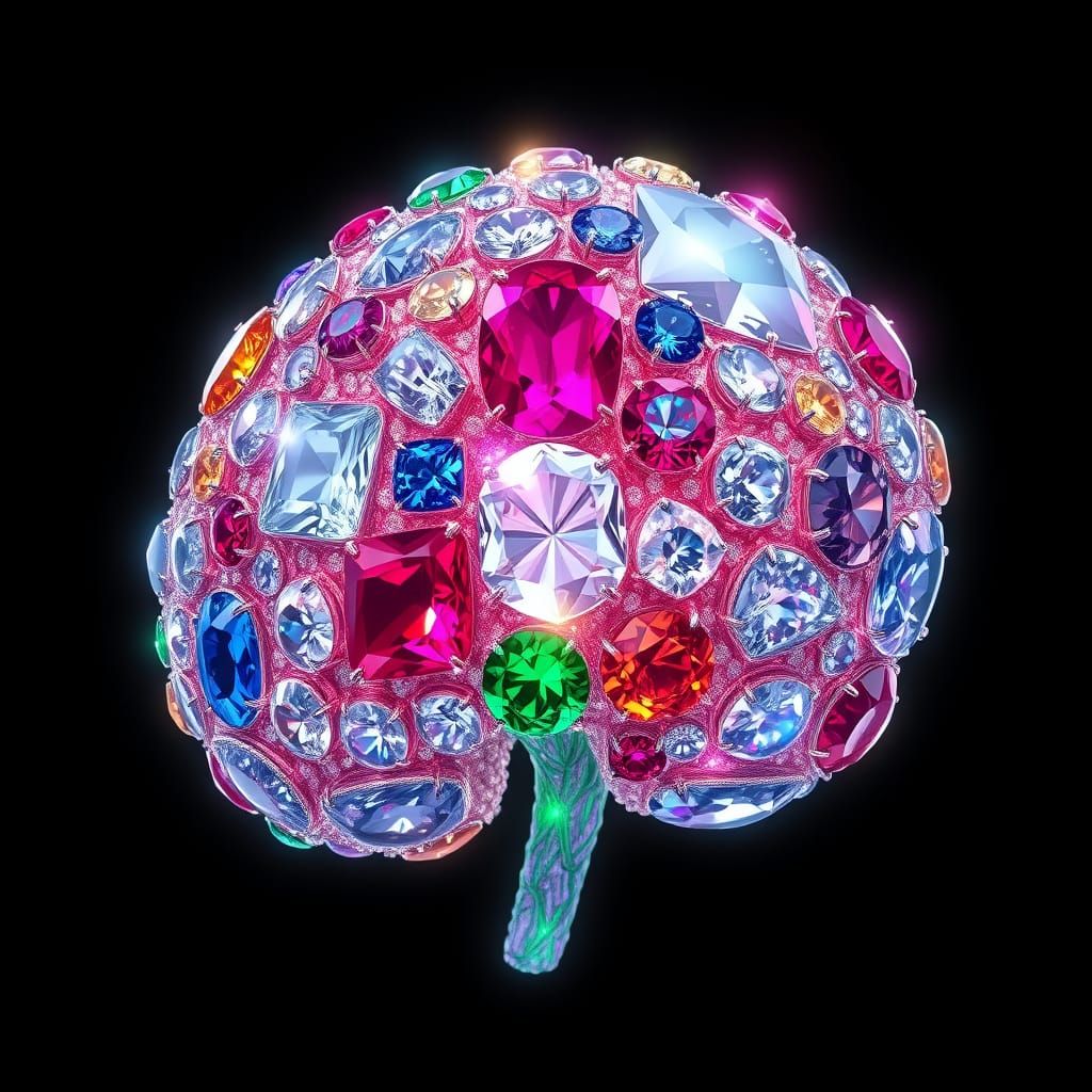 Surreal Jewel-Encrusted Brain in Futuristic Style