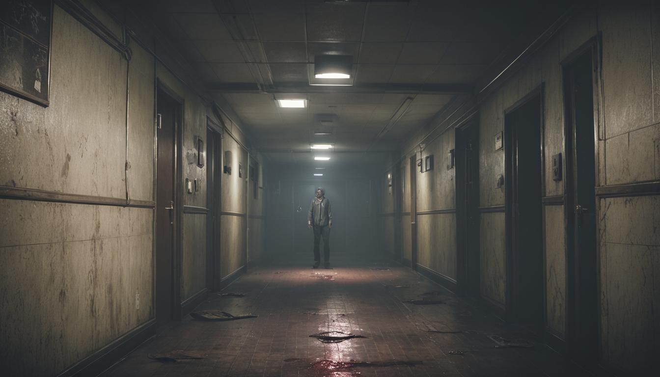 James Sunderland Lost in Dark Hospital Corridor