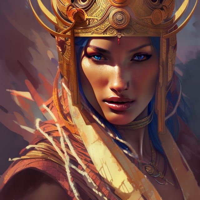 Temple Warrior Woman Portrait in Art Nouveau Style