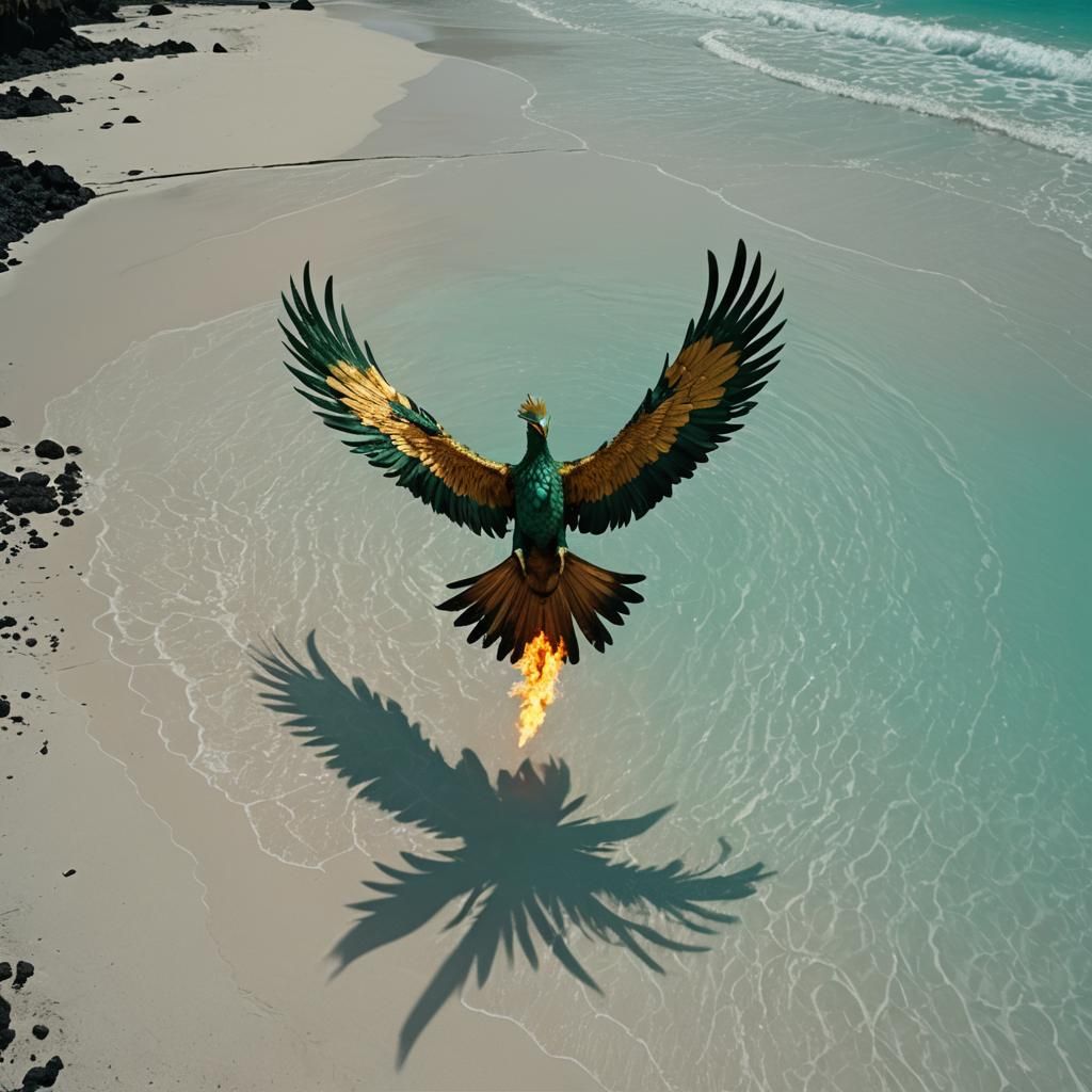 Golden Phoenix Rising Through Turquoise Portal