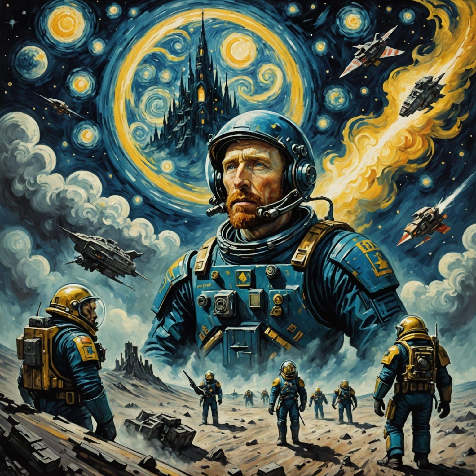 Van Gogh in Futuristic Lunar Landscape