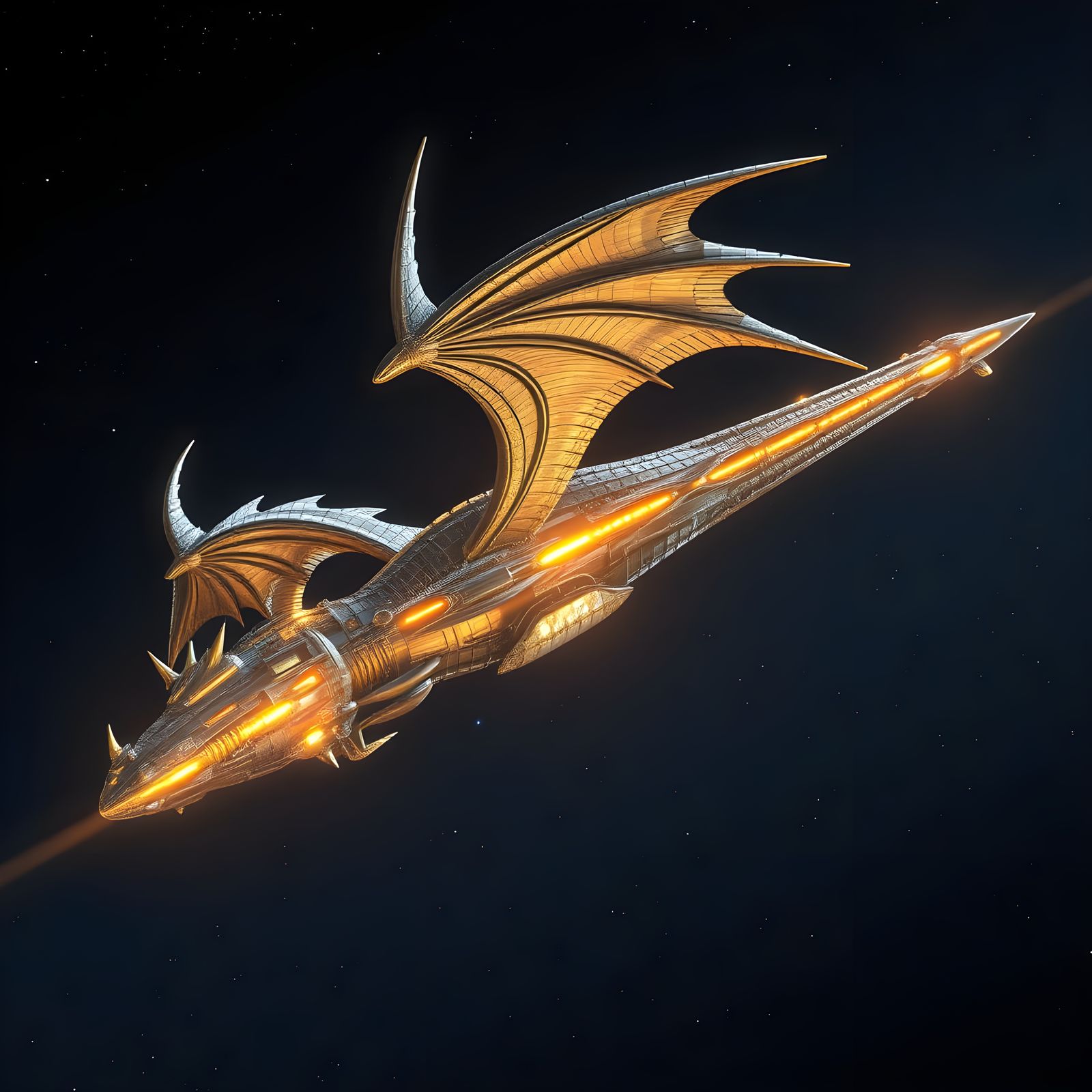 Massive Dragon-Shaped Spacecraft in Flight