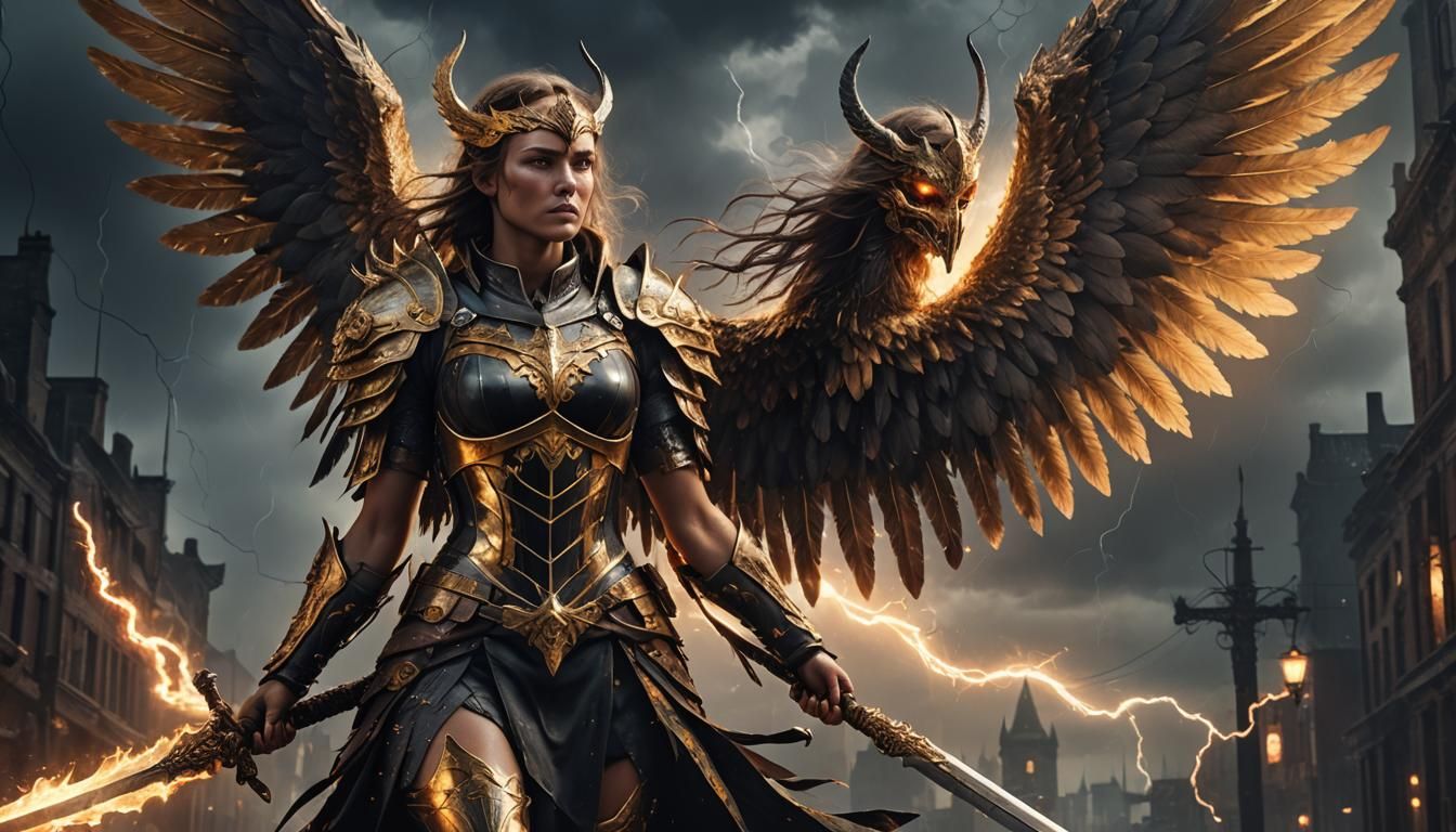 Angelic Warrior of Death in Apocalyptic City