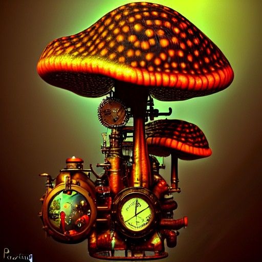 Surreal Steampunk Fly Agaric Astral Illustration