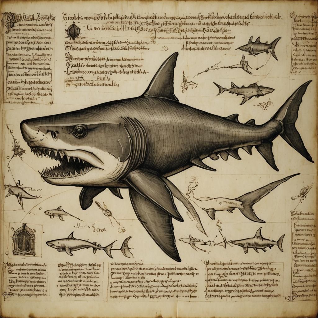 Shark in Leonardo da Vinci Bestiary Style