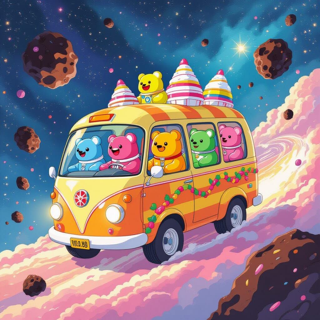 Gummy Bears Tour Nebula in Studio Ghibli Style