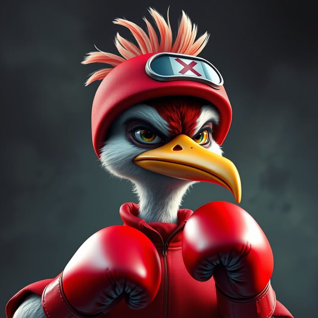 Grumpy Stork Chick Boxer Portrait, Digital Art