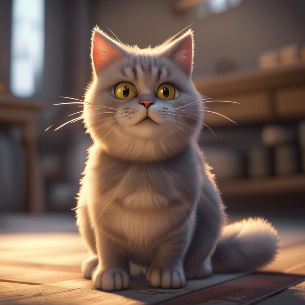 Fluffy Cat in Pixar Style with Volumetric Lighting