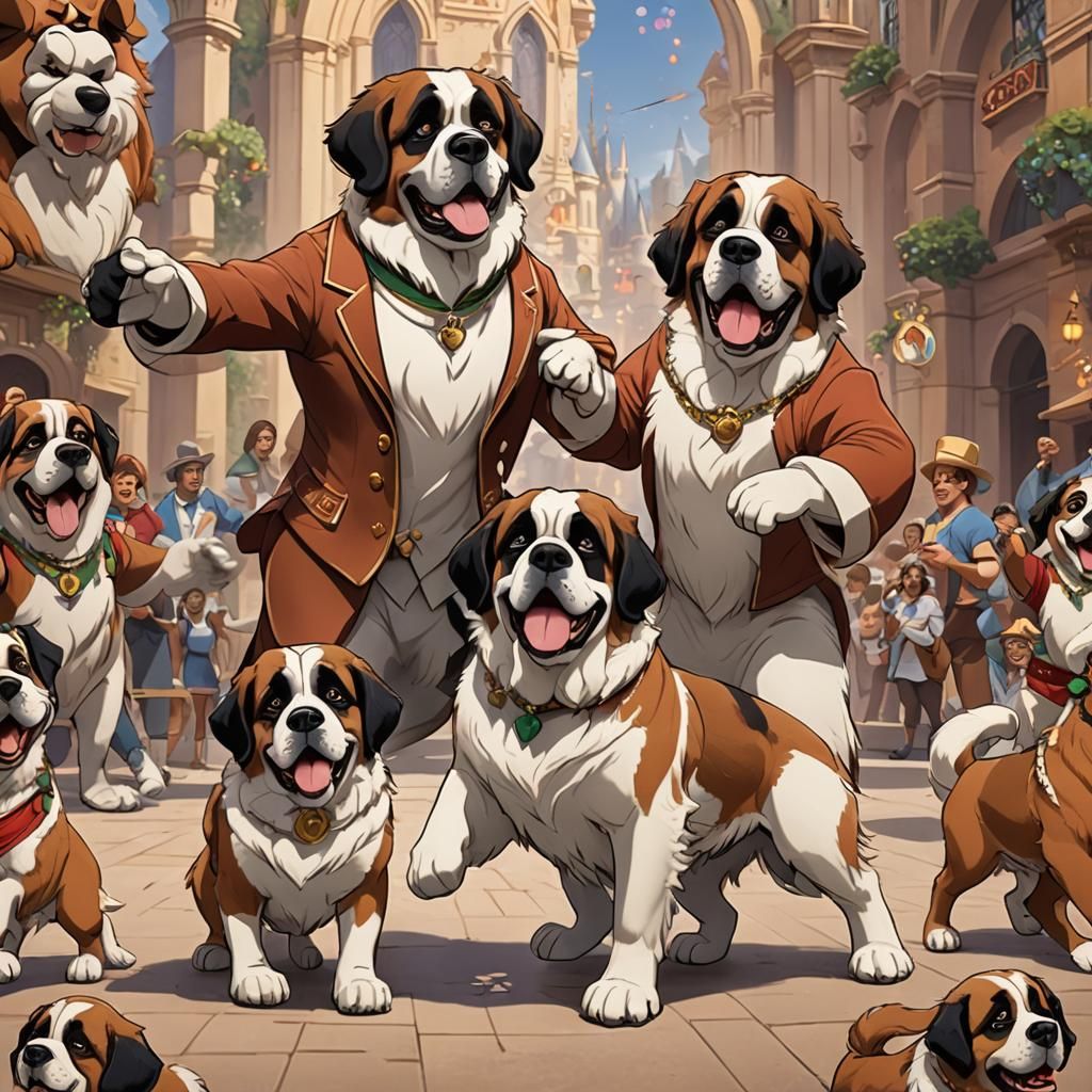 Disney-esque Saint Bernards Dancing Bachata