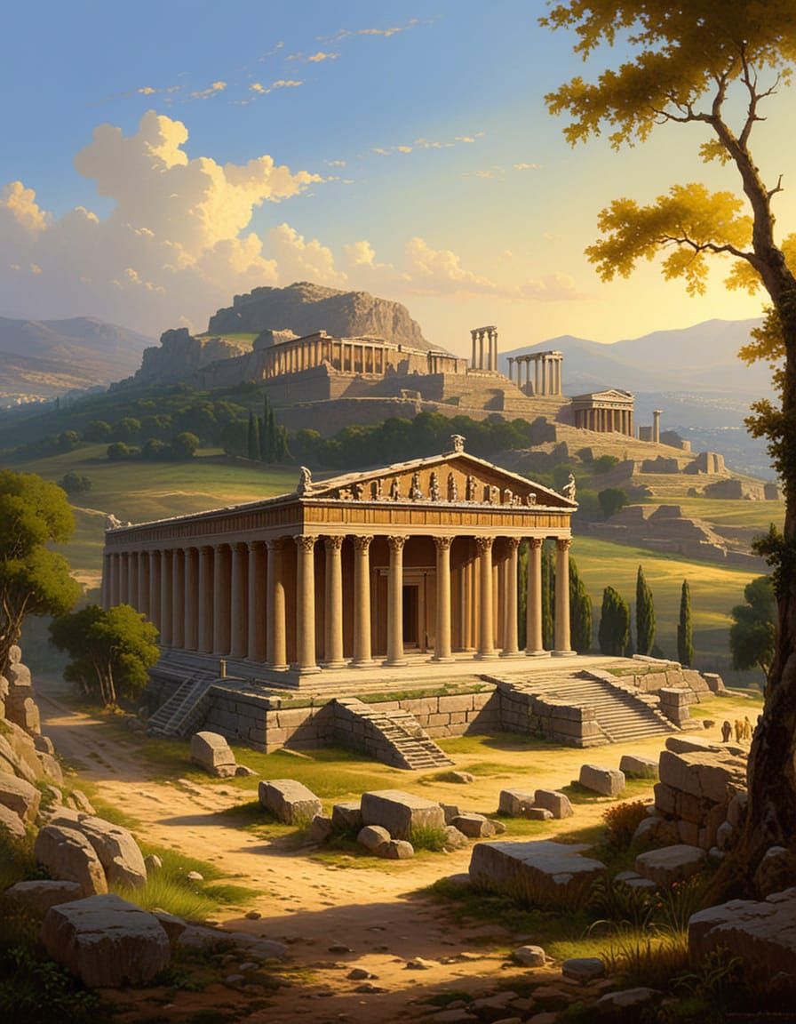 Dramatic Landscape Painting of Temple of Artemis