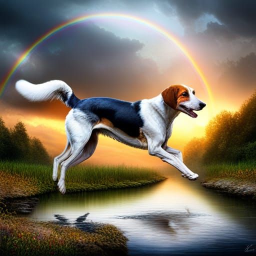 Picture your American Foxhound jumping over a puddle, creating a splash of rainbow-colored droplets that shimmer in the ...