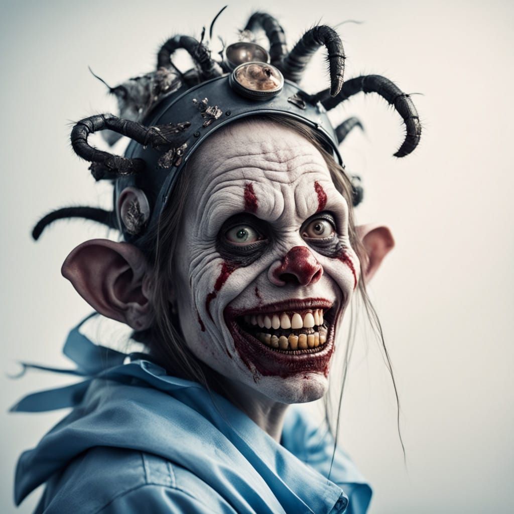Grotesque Zombie Monkey Woman in Cockroach Headdress