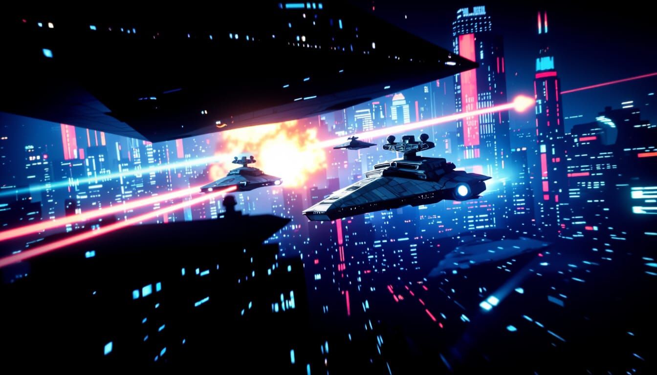 Republic Gunship Escapes Star Destroyer Over Coruscant