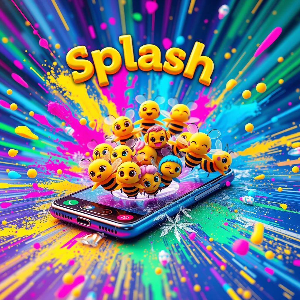 Chibi Bees Bursting From Phone Screen in Digital Art