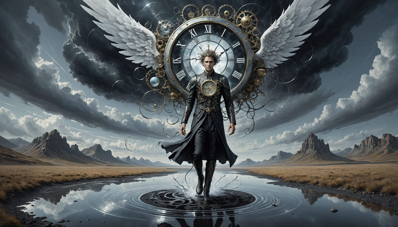 Surreal Angel of Ambition in Dreamlike Landscape