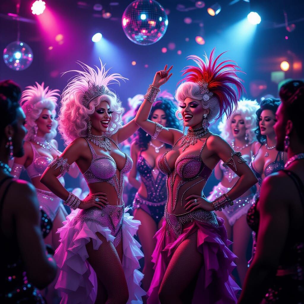 Vibrant Drag Queens Dancing in Nightclub: Octane Render