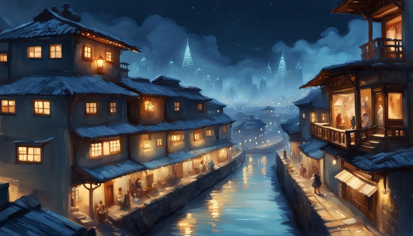 nighttime cityscape, cute ancient Matsu Pitsu, Peru, mouse i...