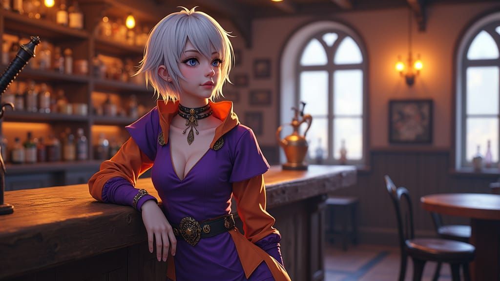 Elegant Tavernkeep in 3D Anime Style