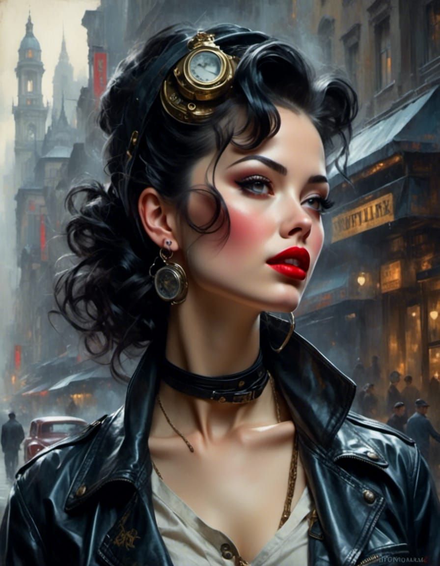 Retro Dieselpunk Pinup in Rockabilly Style