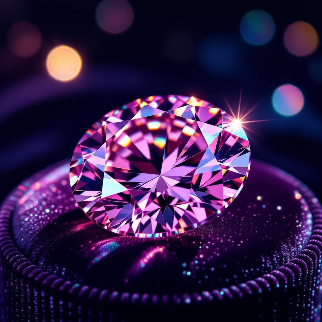 Glowing Pink Diamond Jewel on Velvet Cushion