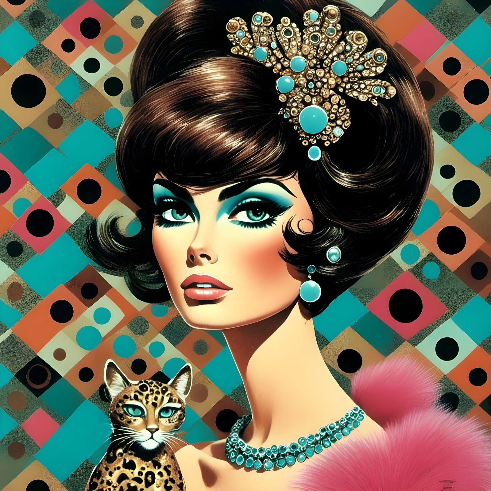 Cat with Bouffant Hair in Abstract Style