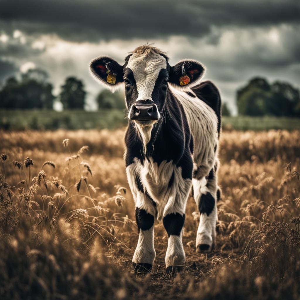 Cute Calf in Field: Hyperrealistic 64 Megapixel Image