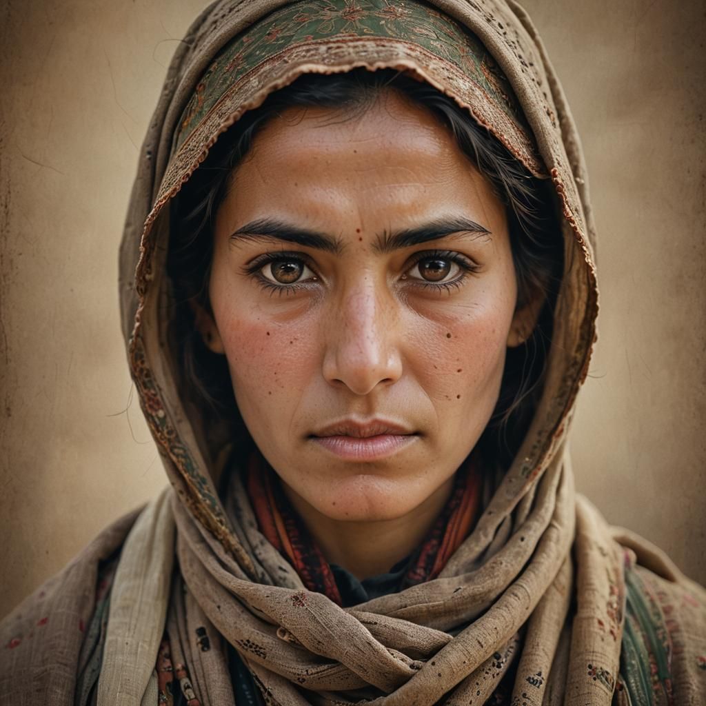 Dignified Afghan Woman Portrait in Earth Tones