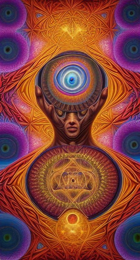 Fractal Humanoid in Sacred Geometric Oil Painting