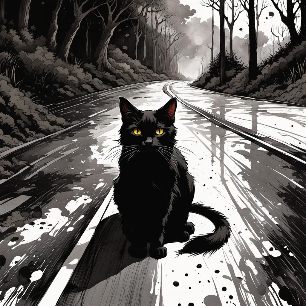 Intense Black Cat Stare in Graffiti Art Style